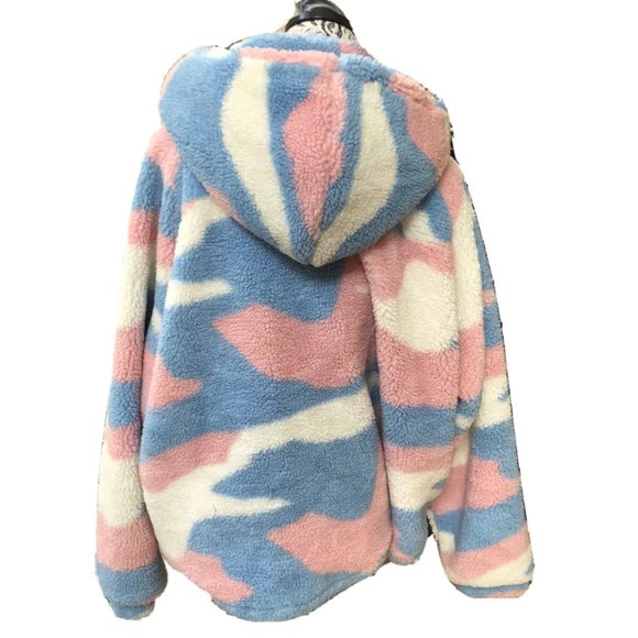 UGG ALL GENDER PRIDE STRIPES SHERPA FAUX FUR HOODIE OVERSIZED LOOSE JACKET COAT - Picture 3 of 7